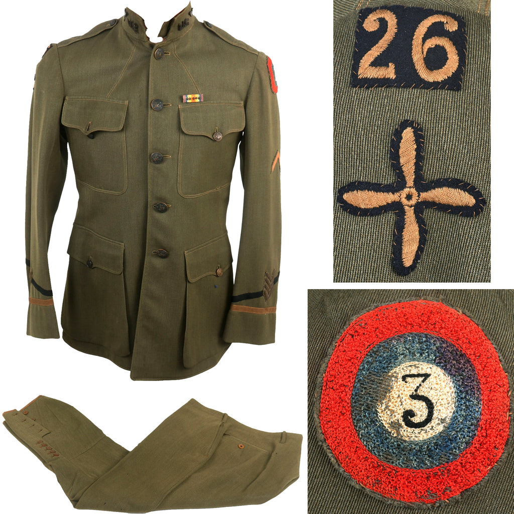 Original U.S. WWI Named Enlisted Pilot 26th Aero Squadron 3rd Air Park Aviation Warrant Officer Uniform Jacket & Breeches with Victory Ribbon & Wound Stripe Original Items