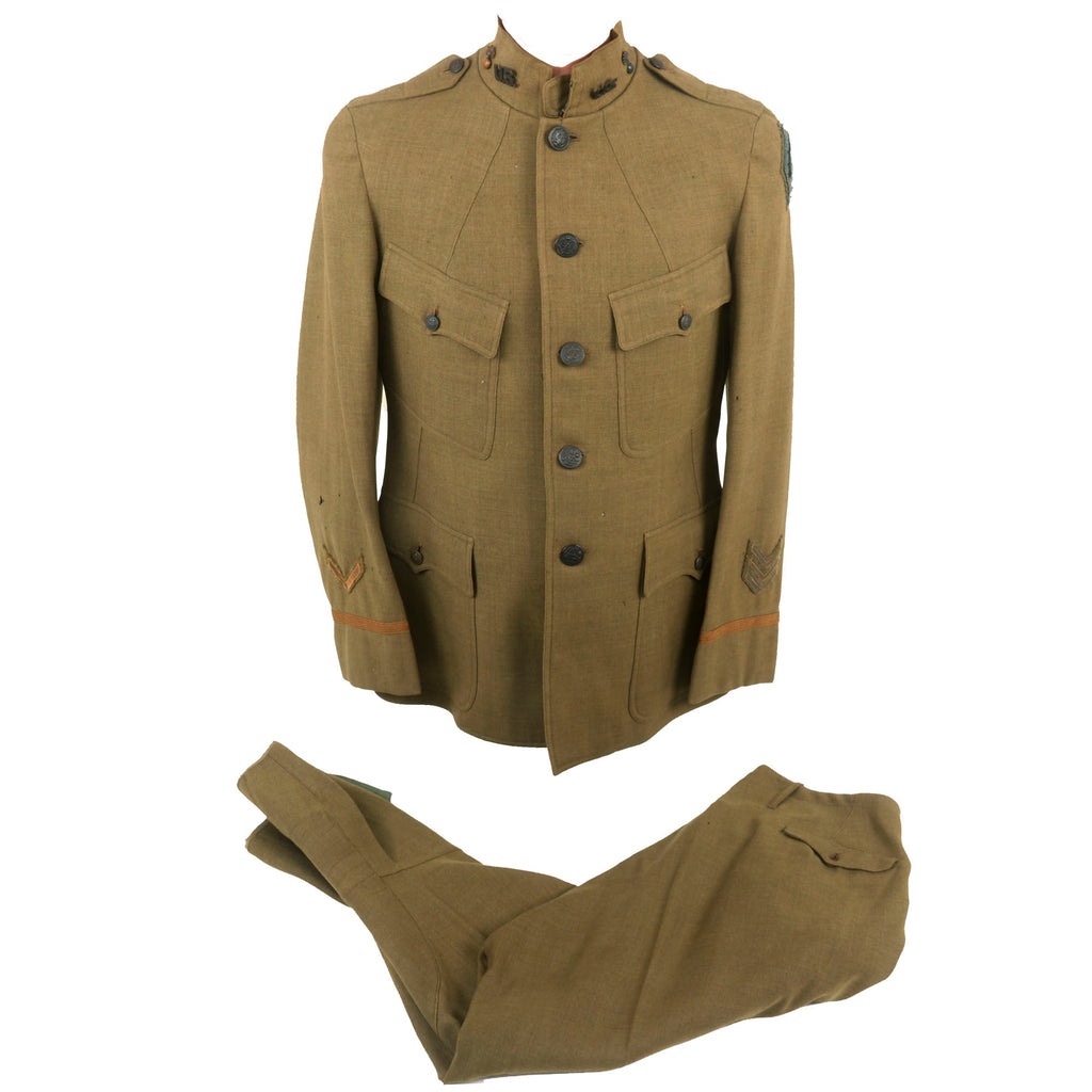 Original U.S. WWI Wounded Officer’s Uniform Jacket & Breeches with Scarce Railway Artillery Reserve Patch Made from French Horizon Blue Uniform Original Items