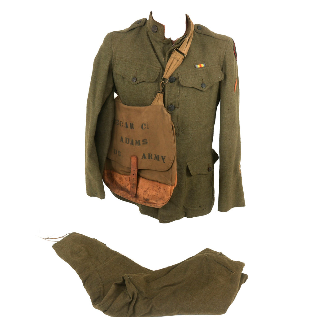 Original U.S. WWI Named Railway Engineer Uniform & Named British-Made Musette Bag with RARE Collar Disc - 14th Grand Division Transportation Corps Original Items