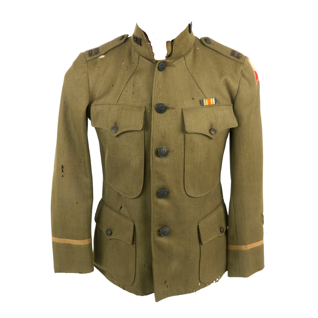 Original U.S. WWI AEF Tank Corps Captain’s Uniform with Bullion Captain’s Insignia - Heavy Damage Original Items