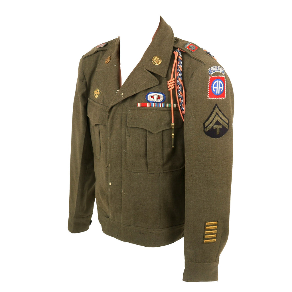 Original U.S. WWII Named 82nd Airborne Division Headquarters Ike Jacket with DUI on Shoulder Boards Original Items