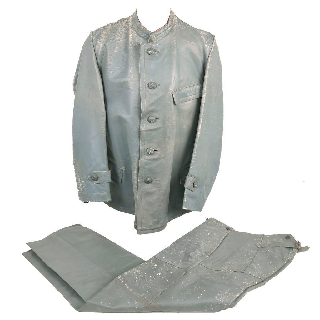 Original German WWII Kriegsmarine U-Boat Grey Leather Jacket and Trouser Set Original Items