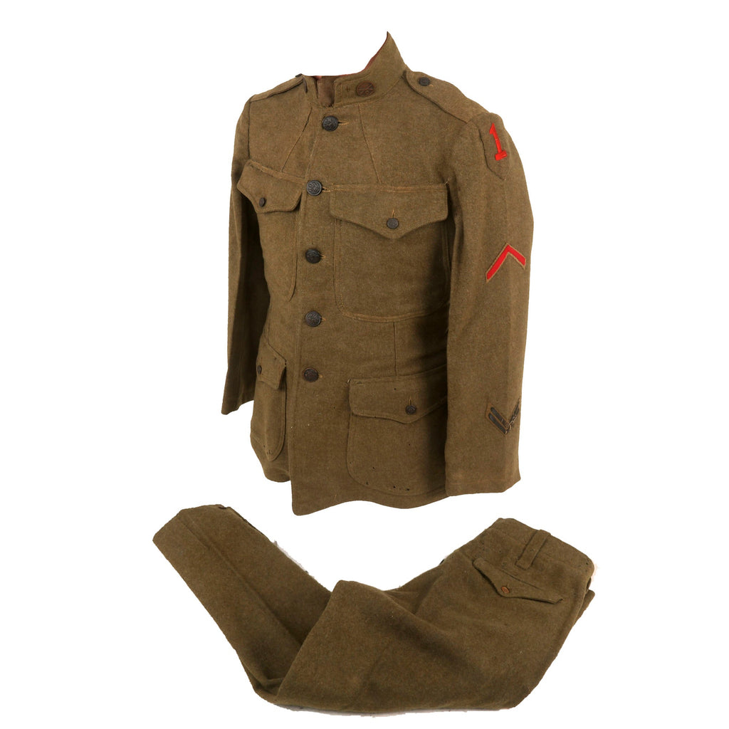 Original U.S. WWI 1st Division Named Uniform Jacket & Breeches with Embroidered Patch & Numbered Collar Discs - George E. Smith, 16th Infantry Regiment Original Items