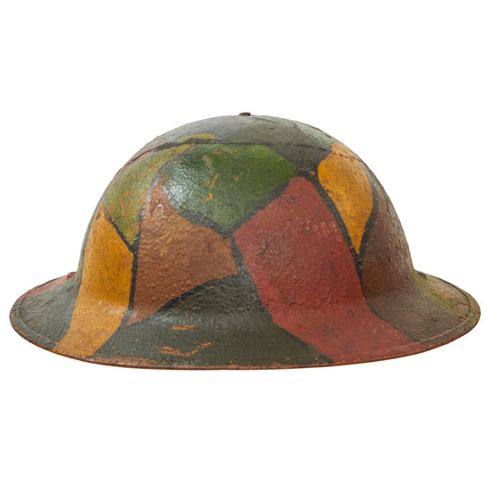 Original U.S. WWI M1917 Doughboy Helmet Shell with Panel Camouflage Paint & Liner Remnants Original Items