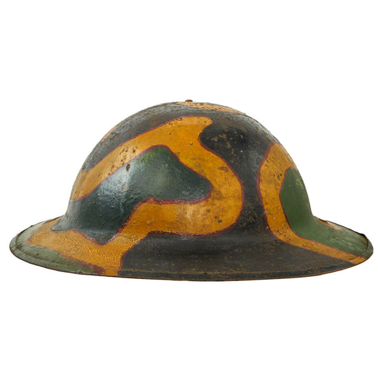 Original British WWI Panel Camouflage Painted Scottish Made Mk 1 Brodie Helmet Shell by W.Beardmore & Co Ltd of Glasgow Original Items