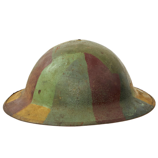 Original U.S. WWI British Made M1917 Doughboy Helmet Shell with Panel Camouflage Paint Original Items