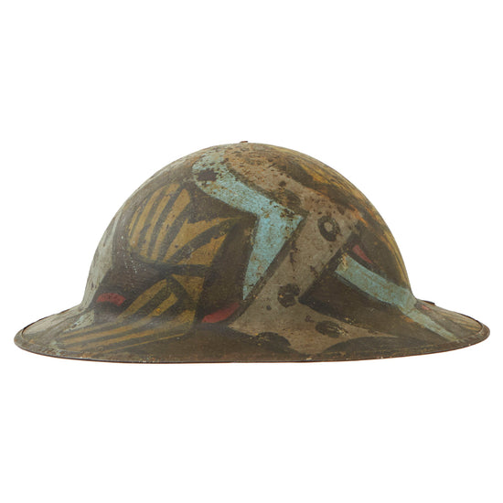 Original British WWI “Dazzle Panel” Camouflage Painted Mk 1 Brodie Helmet Shell by Hadfield Ltd of Sheffield Original Items