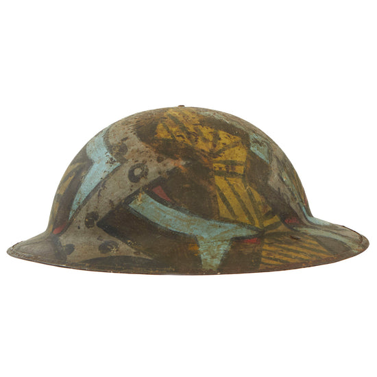 Original British WWI “Dazzle Panel” Camouflage Painted Mk 1 Brodie Helmet Shell by Hadfield Ltd of Sheffield Original Items