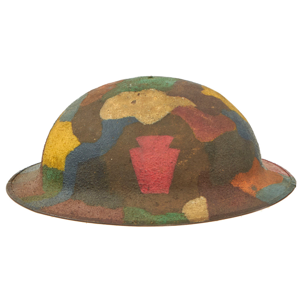Original U.S. WWI Complete M1917 28th Infantry Division Doughboy Helmet Shell With Textured “Splotch” Camouflage Paint - Keystone Division Original Items