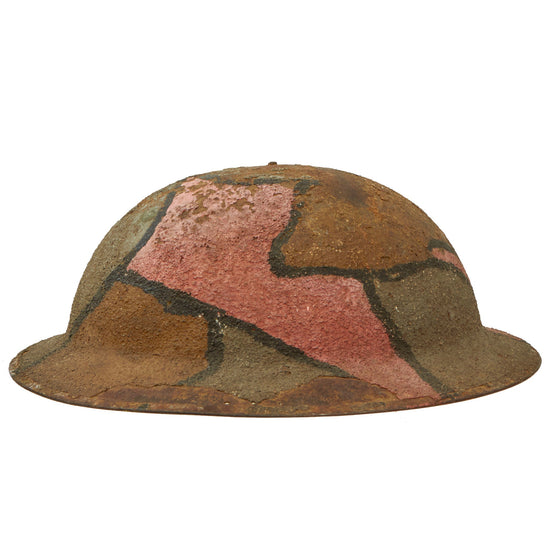 Original U.S. WWI M1917 Camouflage Painted Helmet with Wilmer Eye Shield Holes and Liner Original Items