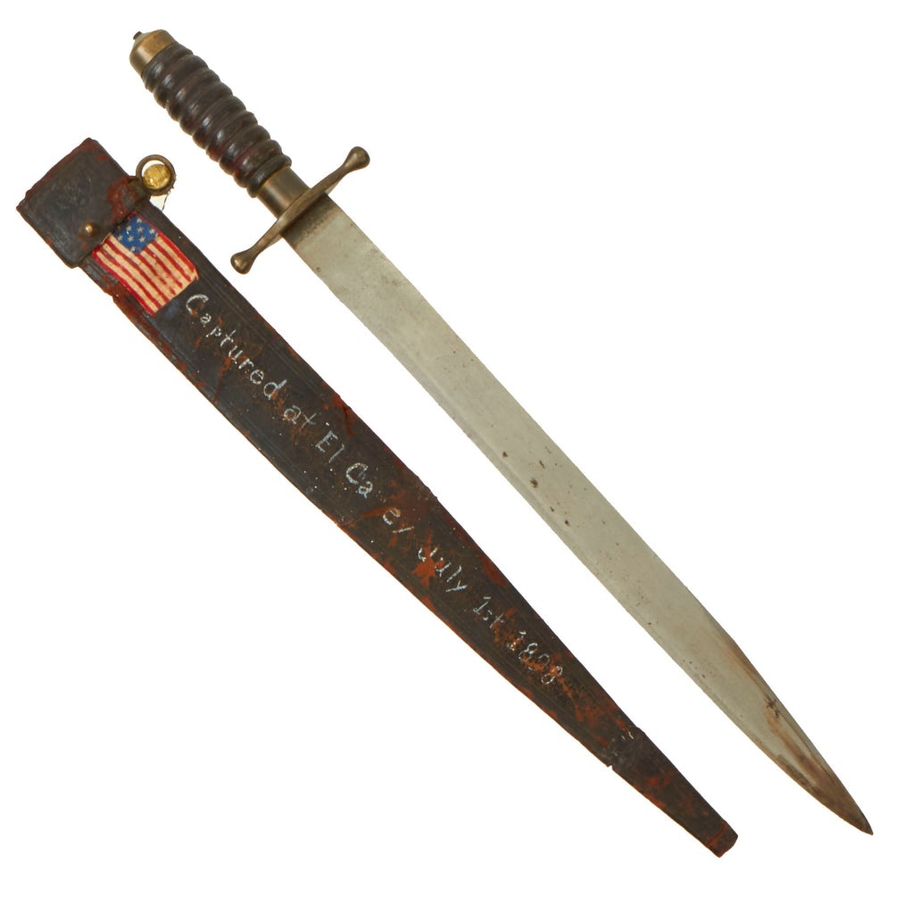 Original U.S. Spanish-American War Collins NO 22 Calidad Garantizada Machete With Leather Scabbard - Marked By U.S. Soldier Who Captured it at the Battle of El Caney on July 1, 1898 Original Items