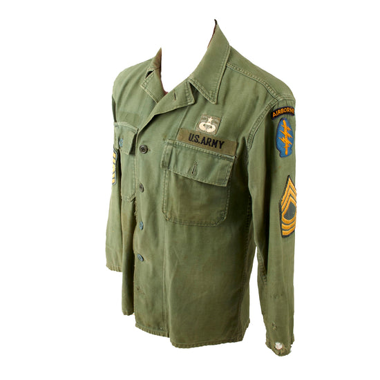Original U.S. Vietnam War Special Forces Airborne OG-107 Utility Shirt to Master Sergeant with Senior Parachutist Badge Original Items