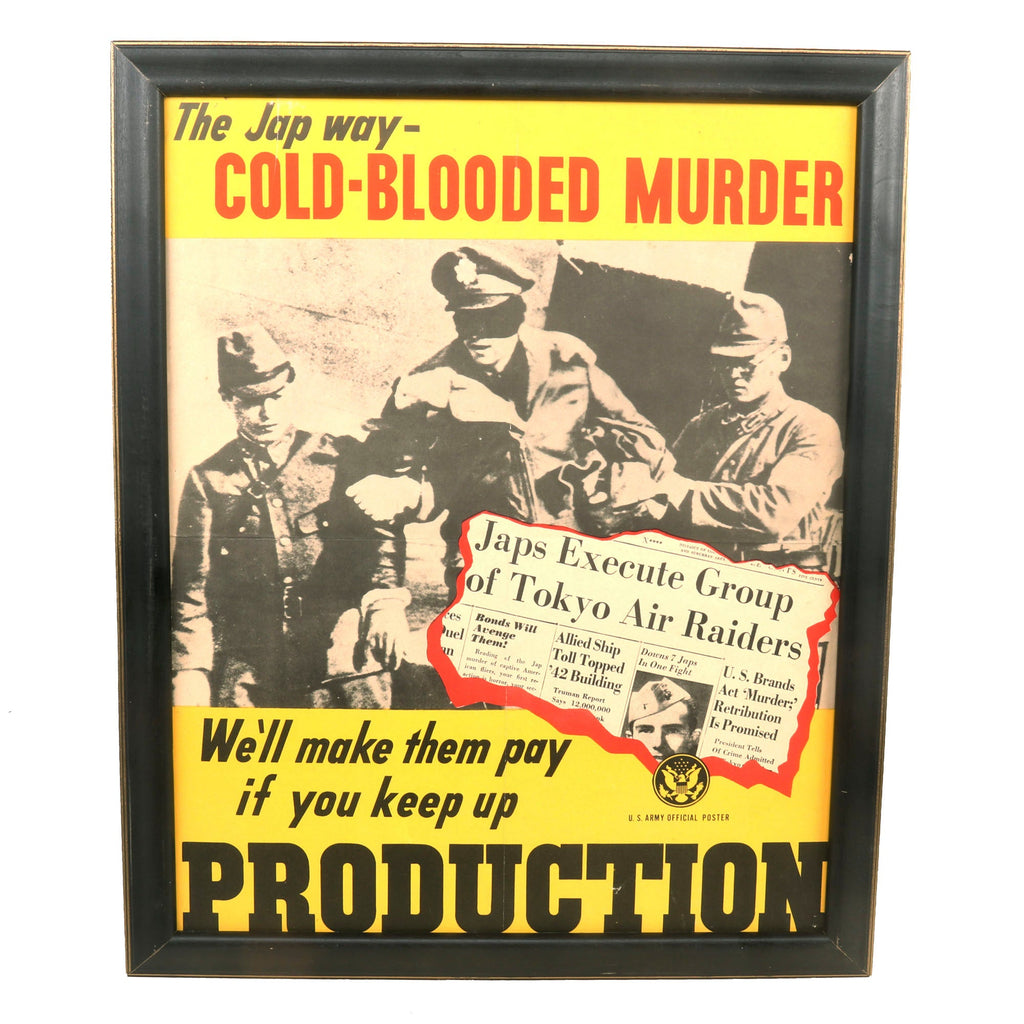 Original U.S. WWII Army Official “The Jap Way - Cold-Blooded Murder” Framed Propaganda Poster - 18¼ x 22¼” Original Items