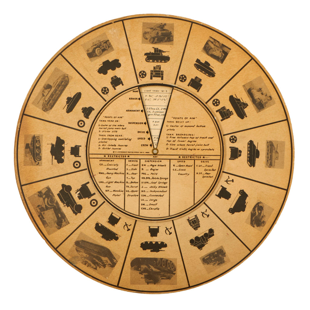 Original U.S. WWII Government Printing Office Tank & Armored Vehicle Identification / Reference Wheel Original Items