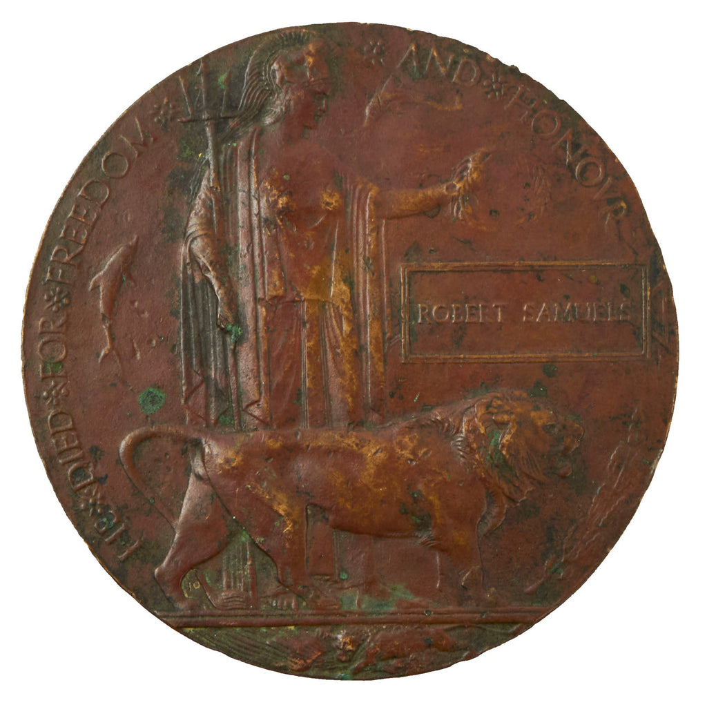 Original British WWI KIA Death Penny Soldier Memorial - Robert Samuels Original Items
