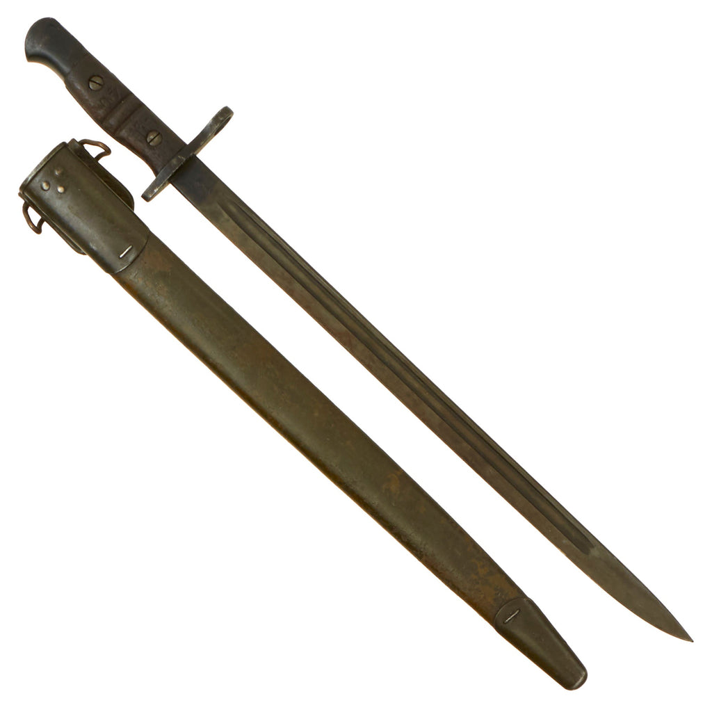 Original U.S. WWI P1913 Enfield Rifle & Trench Gun Bayonet by Remington with Scarce First Pattern M1917 Maxim Patent Scabbard - Dated 1917 Original Items