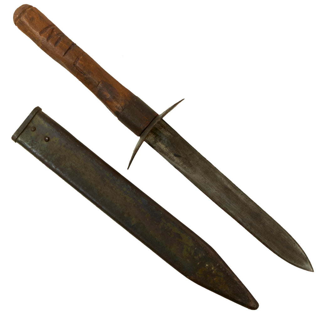 Original Italian WWI Trench Knife Made from Recycled Vetterli Bayonet with Captured Austro-Hungarian Scabbard Original Items