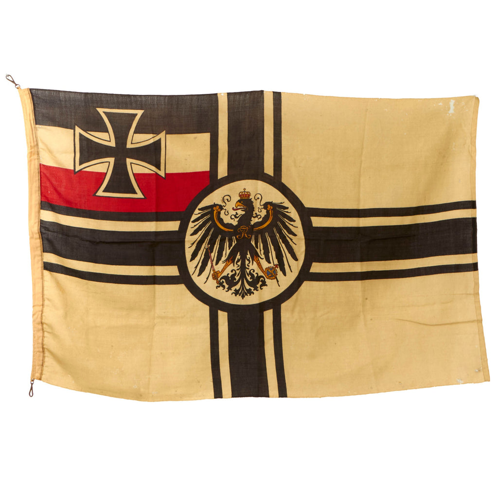 Original Imperial German WWI Kaiserliche Marine Reichskriegsflagge War Ensign Battle Flag with Metal Attachment Hooks - 37 x 64” Original Items