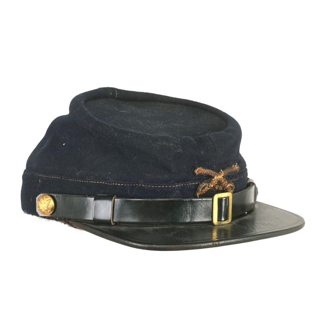 Original U.S. Civil War Federal Cavalry Officer’s Kepi with Bullion Cavalry Insignia - Handsewn Construction & Polished Cotton Lining Original Items