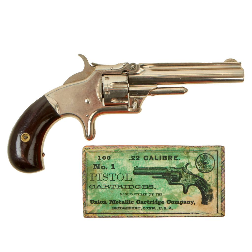Original Excellent U.S. Smith & Wesson Model 1 3rd Issue Nickel-Plated Presentation Revolver with Sealed 100 Rd. Box of Cartridges - Matching Serial 45553 Original Items