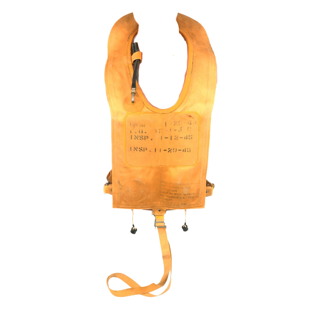 Original U.S. WWII Mae West USAAF Pneumatic Life Vest by Firestone - Dated July 1943 with Inspections Through 1945 Original Items