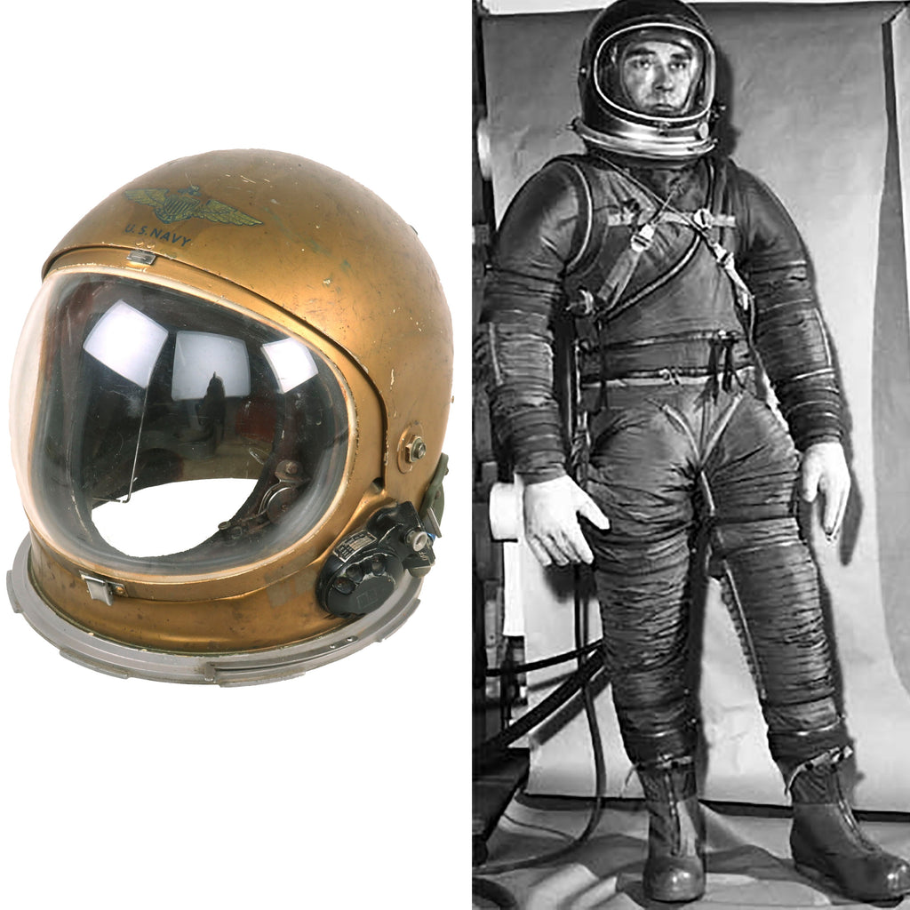 Original U.S. 1950s Navy High Altitude Full Pressure MK II MOD. 1 Flight Helmet with Visor - NASA Mercury Program Original Items