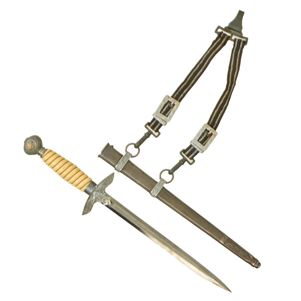 Original WWII German 2nd Model Luftwaffe Dagger with Scabbard & Hanger by F. W. Assmann & Söhne - Unmarked Blade Original Items