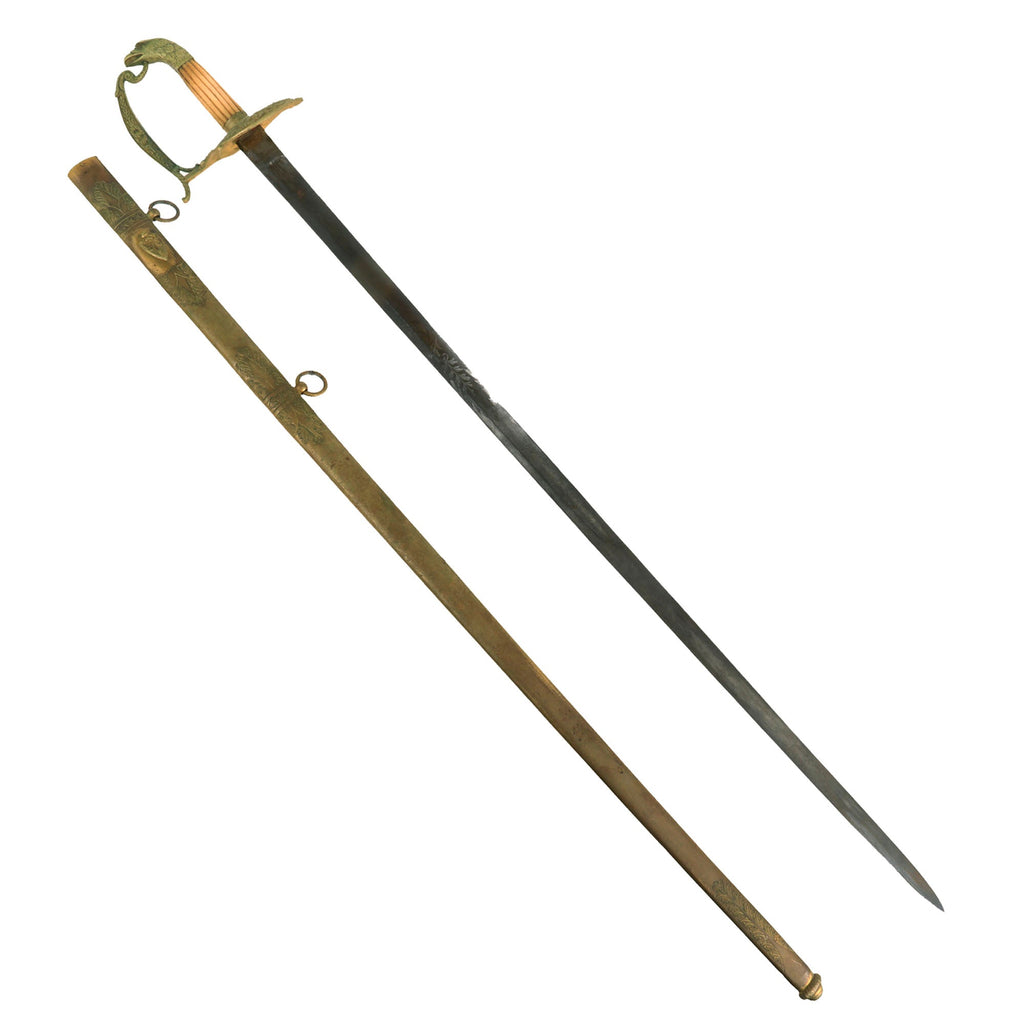 Original U.S. M1830 Officer's Etched Eagle Head Pommel Sword by Horstmann with Ribbed Bone Grip & Brass Scabbard Original Items