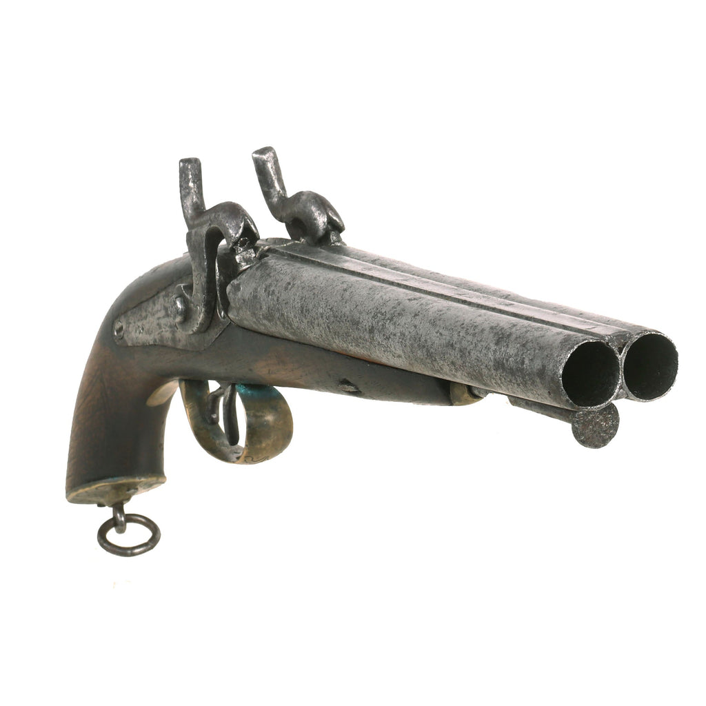 Original Victorian 14 Bore Double Barrel Howdah Percussion Pistol with Spiral Forged Barrels - circa 1850 Original Items