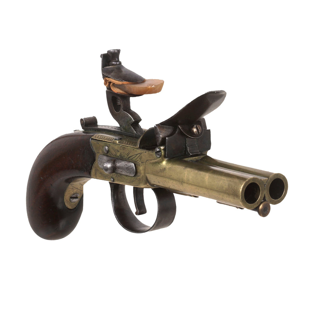 Original 18th Century Brass Framed Double Barrel Flintlock Boxlock Pistol with Safety - circa 1790 Original Items