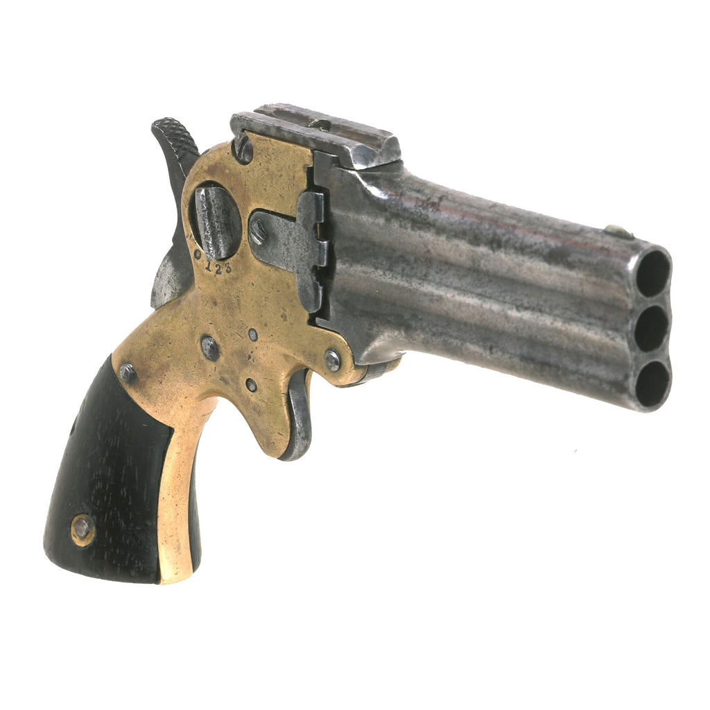 Original U.S. Civil War Marston Brass Frame 3-Barreled .32RF Derringer Pistol - Serial 1891 Original Items