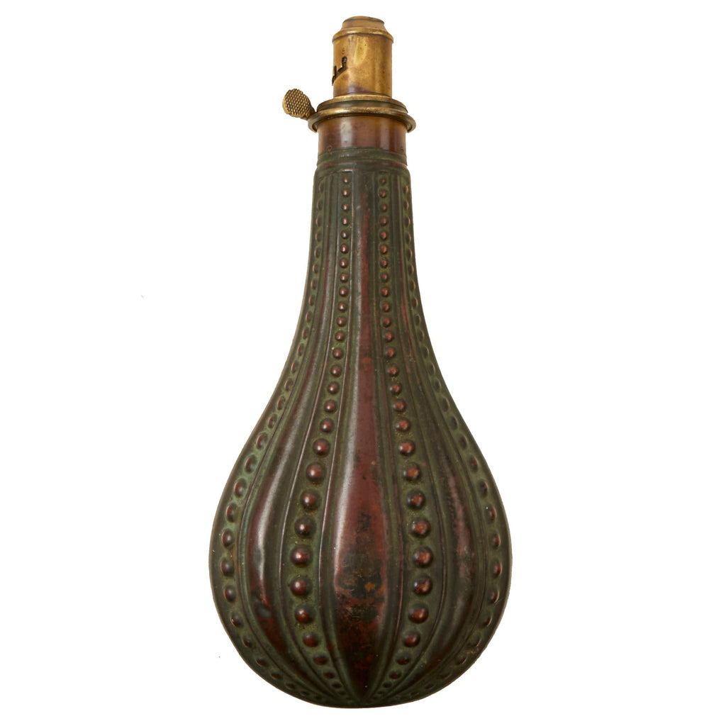 Original British U.S. Civil War Era 1850s Large Dixon Sheffield Brass Powder Flask - Broken Spring Original Items
