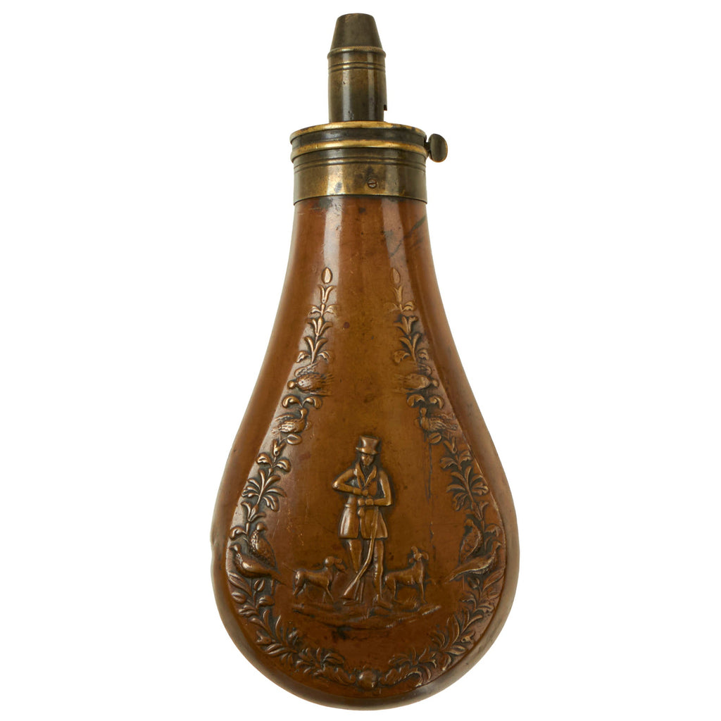 Original U.S. Mexican-American War Era Hunter with Dogs Powder Flask - Marked Patent Original Items