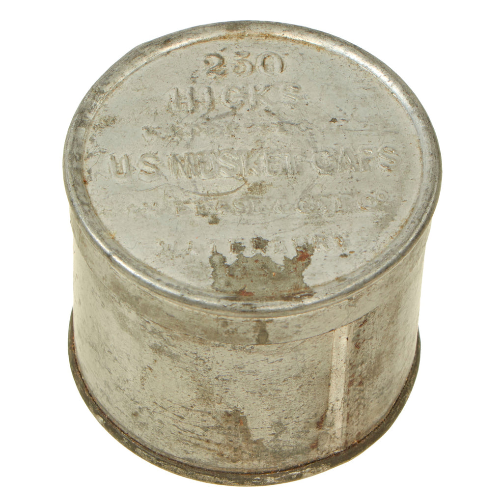 Original U.S. Civil War Tin of 250 Hick’s Waterproof U.S. Musket Percussion Caps by American Flask & Cap Co Original Items