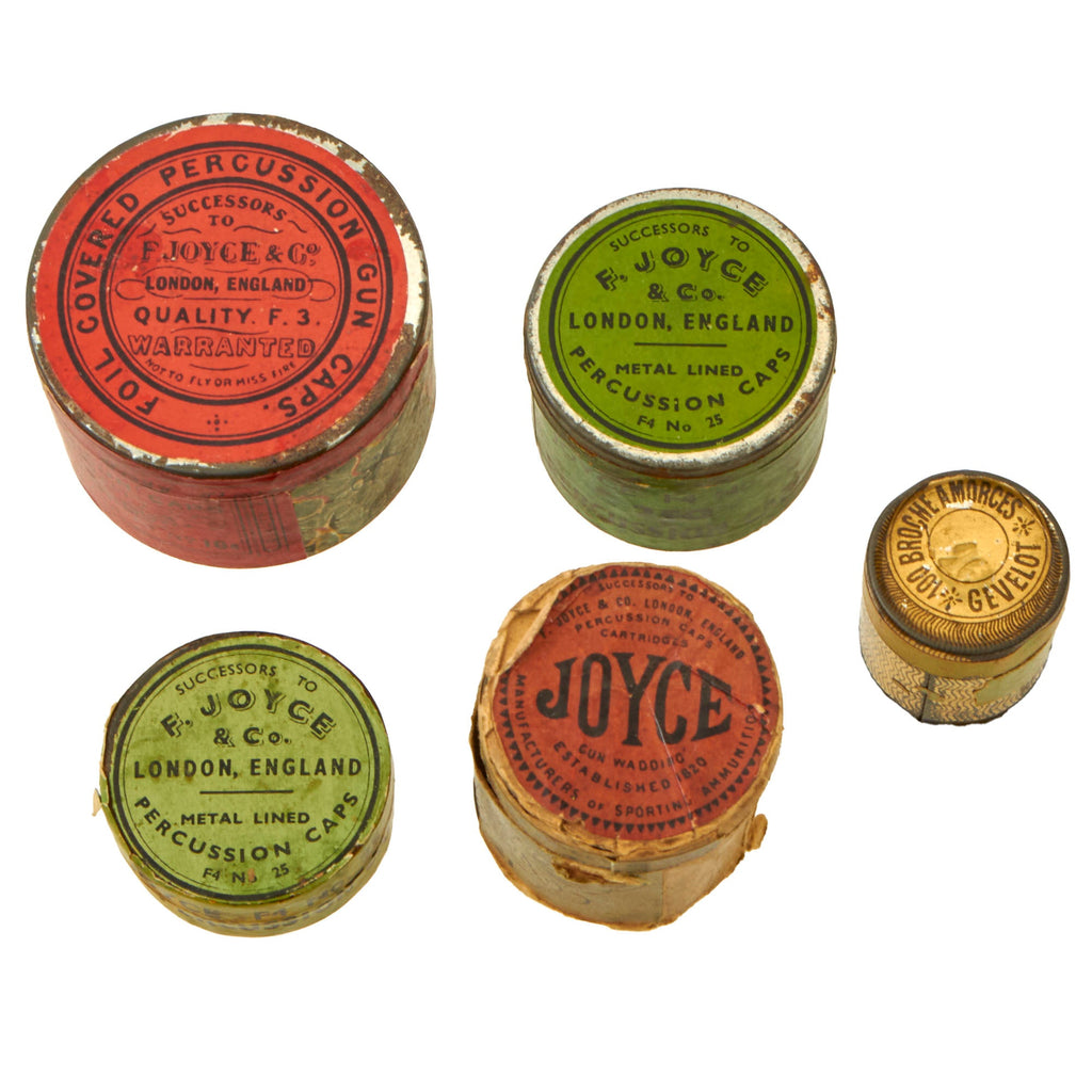 Original British & French 1840s-1850s Percussion Cap Tin & Pinfire Cap Lot - Two Tins with Caps - 5 Total Original Items