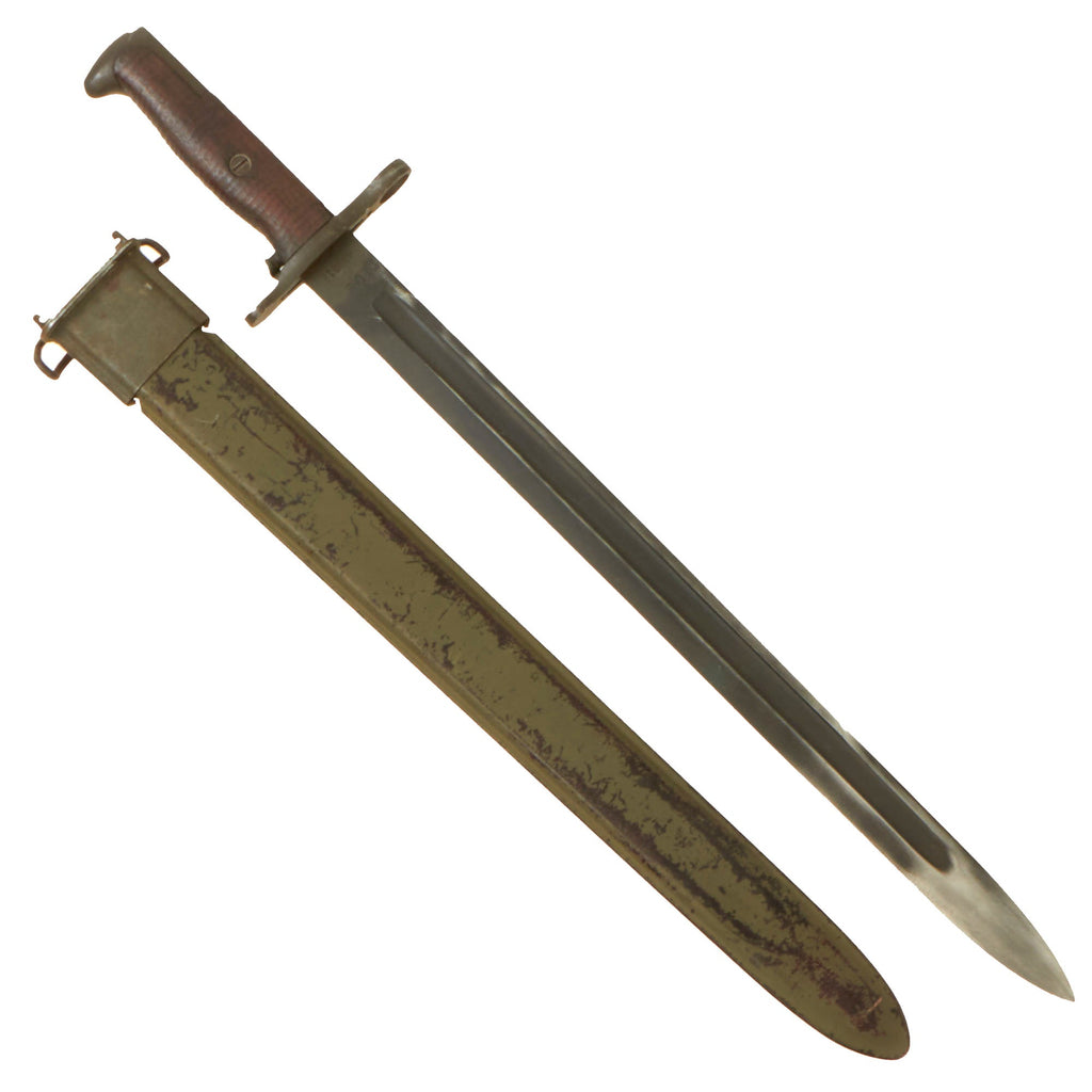 Original U.S. WWI M1905 Springfield 16 inch Rifle Bayonet by R.I.A. with WWII Rare Detroit Gasket M3 Scabbard - Dated 1919 Original Items