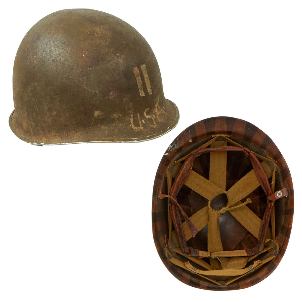 captain icon h on us soldier ww2 helmet Original U.S. WWII 1942 Captain's M1 McCord Front Seam Fixed Bale Helm – International Military Antiques