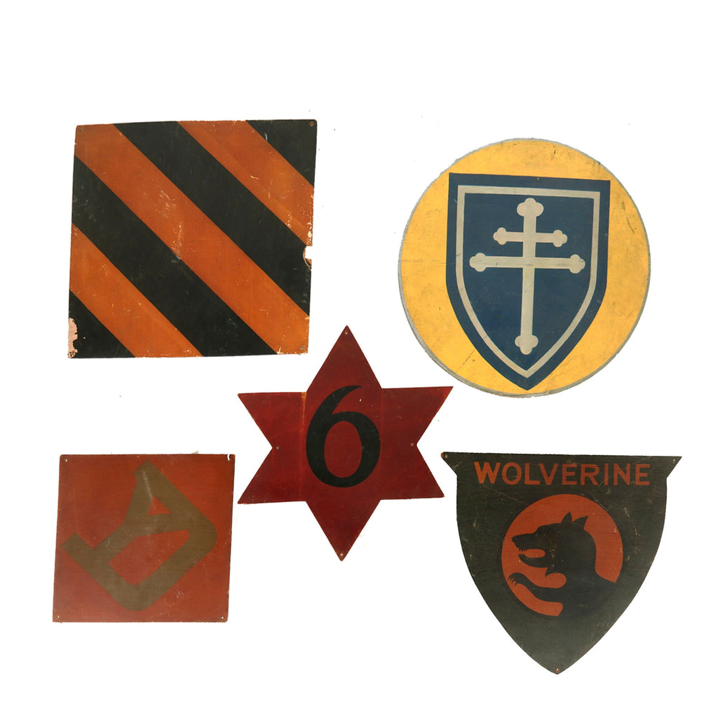 Original U.S. WWI Lot of 5 Large Divisional Painted Wall Insignia - 4th Division & 80th Division Original Items