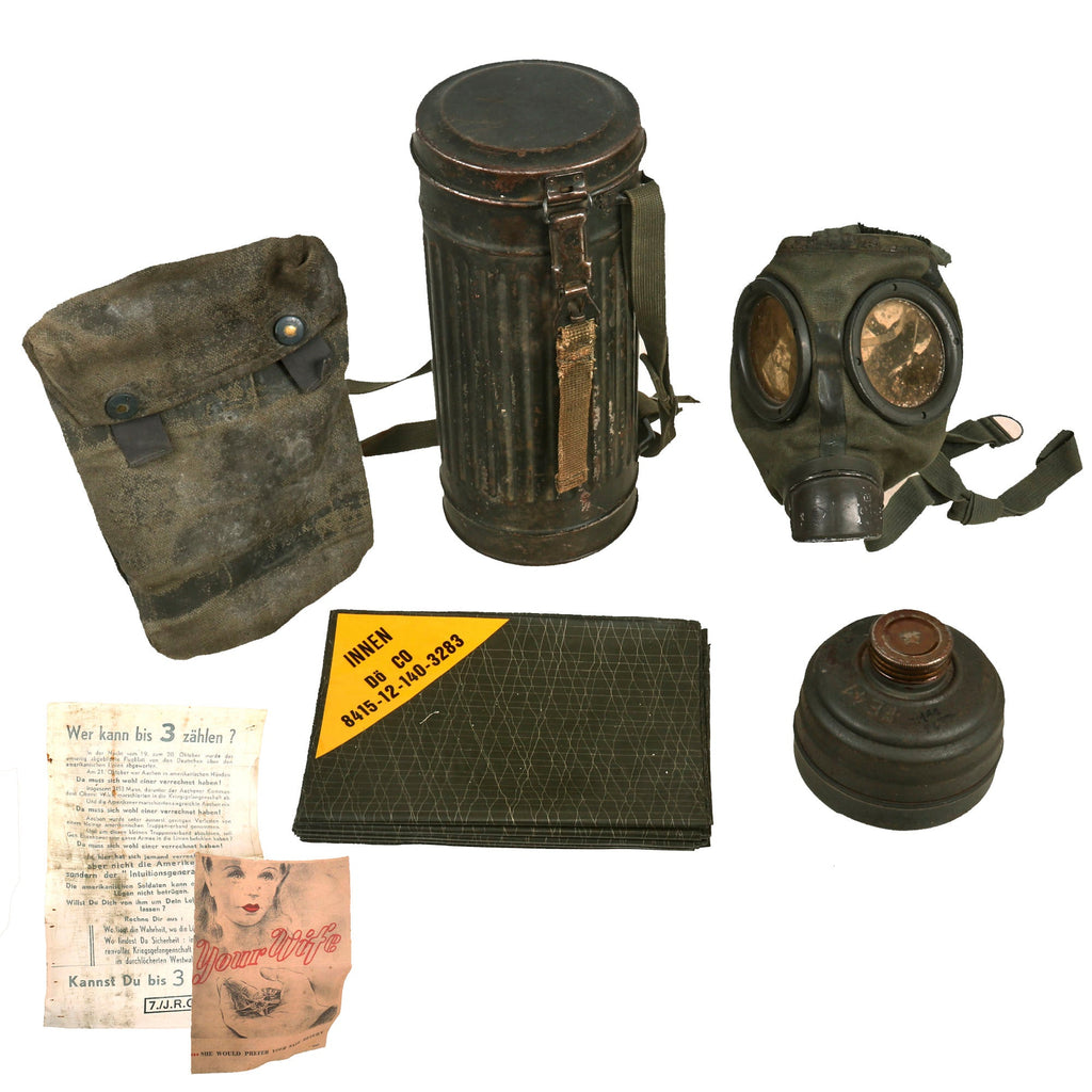 Original German WWII M38 Gas Mask With FE 41 Filter and Canister with Scarce Gas Cape Bag Original Items