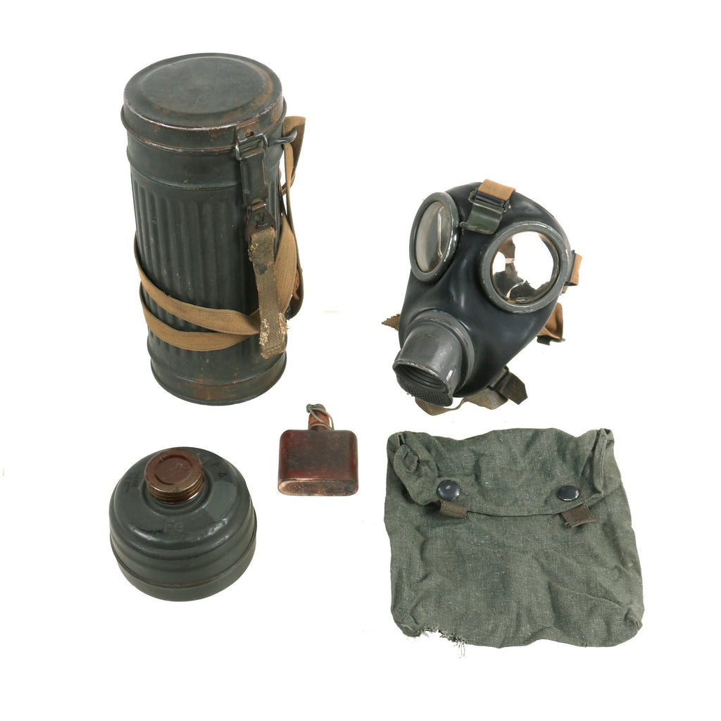 Original German WWII M38 Gas Mask With FE 41 Filter and Canister with Gas Cape Bag - Dated 1942 & 1944 Original Items