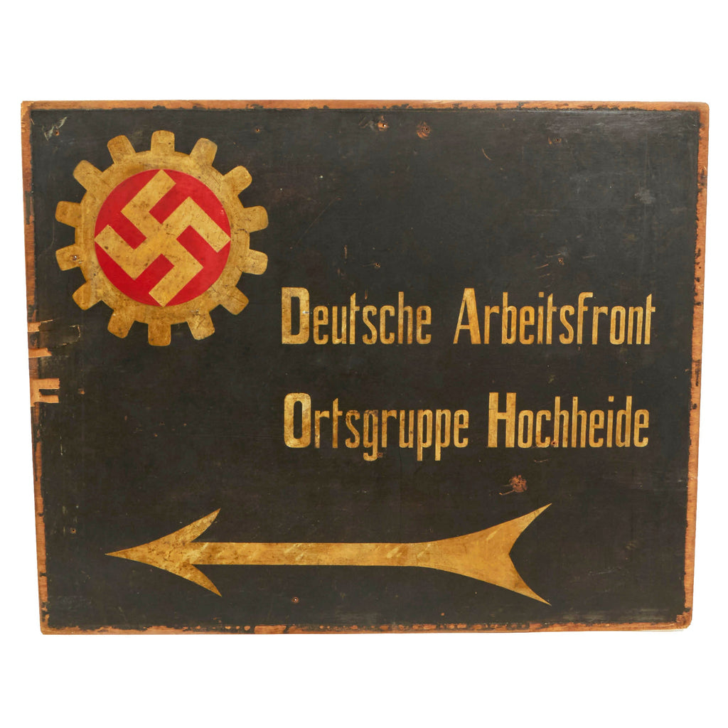 Original German WWII DAF Labor Front Ortsgruppe Hochheide Hand Painted Plywood Sign - 38 ½” × 30 ¾” Original Items