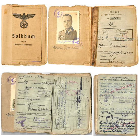 Original German WWII Soldbuch Soldier Identity & Payment Book for Johann Oppenheuser 215th Infantry Regiment- 435th Infantry Division Officer Original Items
