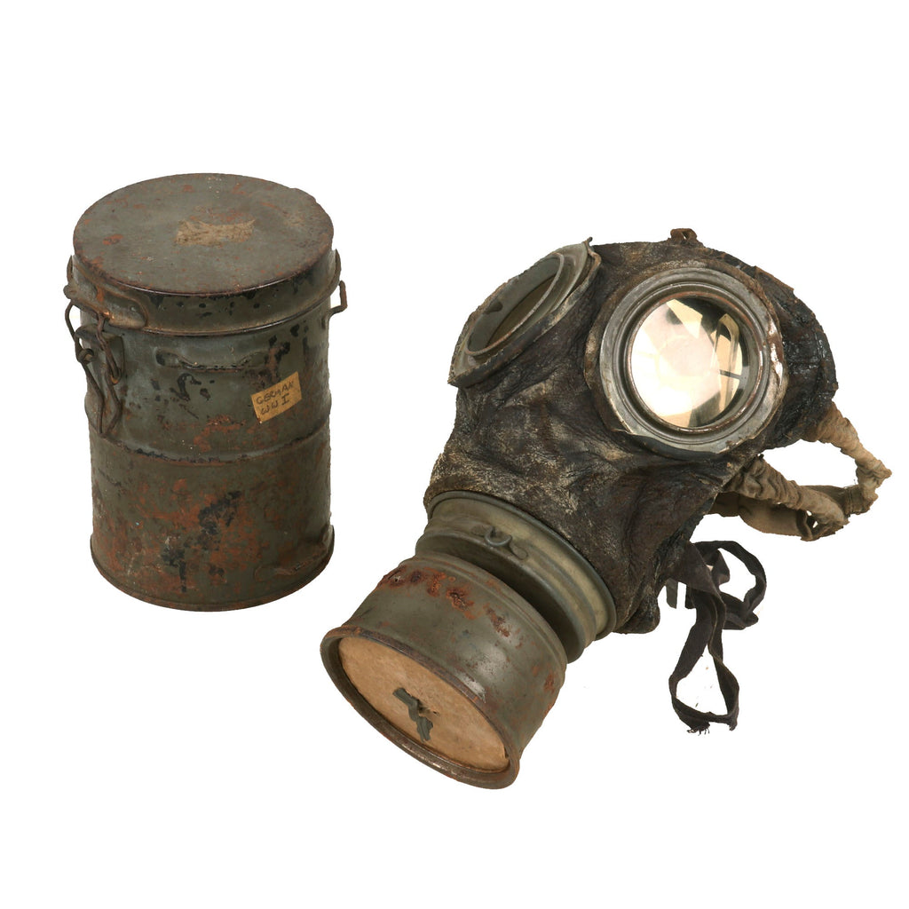 Original Imperial German WWI M1917 Ledermaske Gas Mask with Still Sealed Filter & Canister with Spare Lenses Original Items