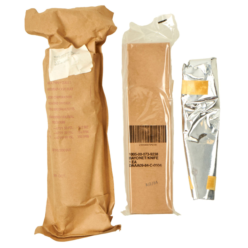 Original U.S. Post-Vietnam War Unissued M7 Bayonet for M16 Rifle with M8A1 Scabbard in Original Sealed Packaging - Dated 1984 Original Items