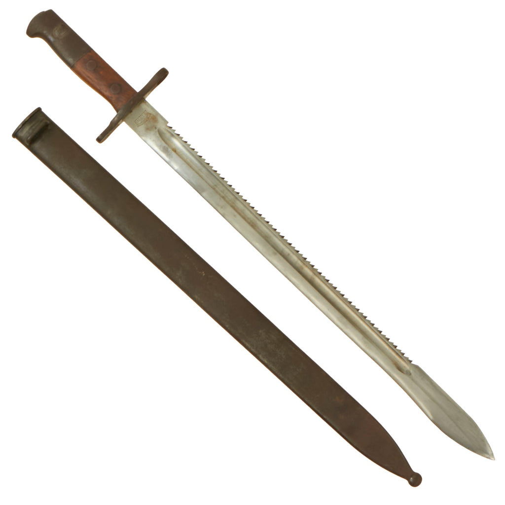 Original WWI Swiss Model 1914 Pioneer Sawback Sword Bayonet by Waffenfabrik Neuhausen with Scabbard Original Items