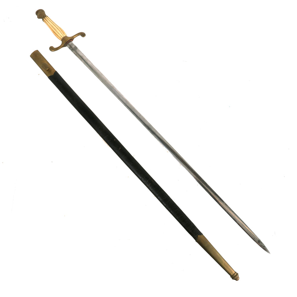 Original U.S. Mexican-American War Era Knight’s Head Militia Officer’s Sword with Bone Grip & Original Brass-Mounted Leather Scabbard Original Items