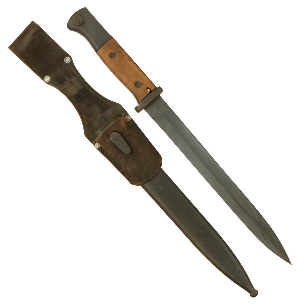 Original German WWII 98k Bayonet by F. W. Höller with Matching Scabbard & Leather Frog - Dated 1943 Original Items