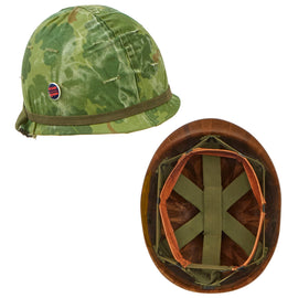 Original U.S. Vietnam War M1 Helmet with 1963 Dated Camouflage Cover and Liner