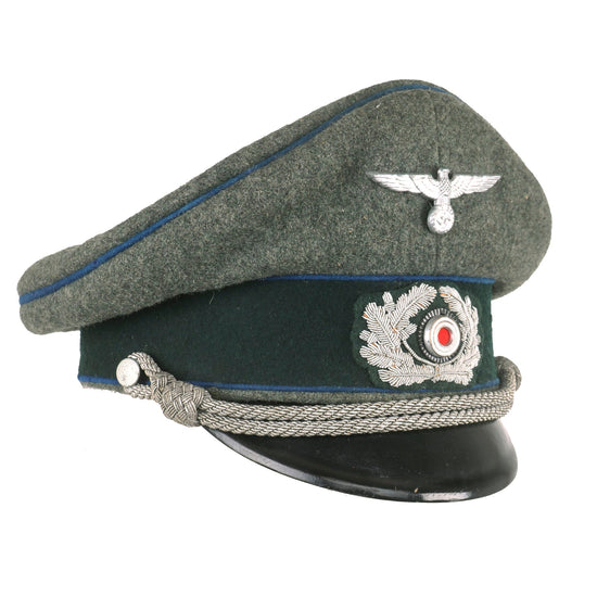 Original German WWII Army Heer Medical Officer Schirmmütze Visor Crush Cap with Embroidered Wreath Original Items