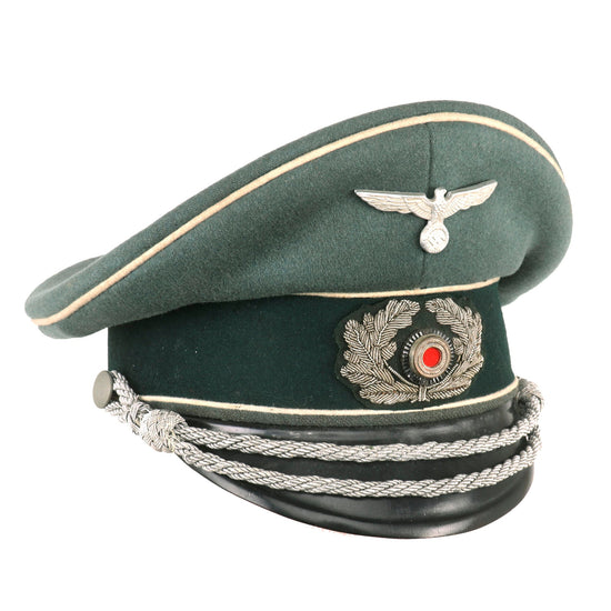 Original German WWII Army Heer Infantry Officers Schirmmütze Visor Crush Cap by Flite - Damaged Chinstrap Original Items
